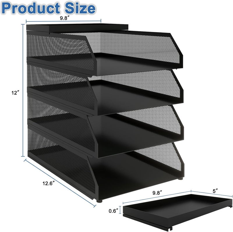 Natwind 4-Tier Desk Organizer,Stackable Paper Tray, Desk Accessories,Metal Mesh Desktop Organizer, Paper Sorter, Letter Trays,File Document Storage Rack for for Home, Office, School (Black) - Image 2